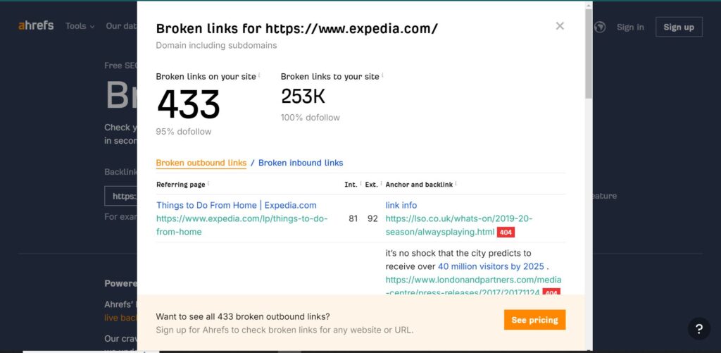 Expedia Broken Links